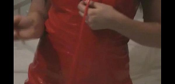  Cate teasing in shiny red PVC panties